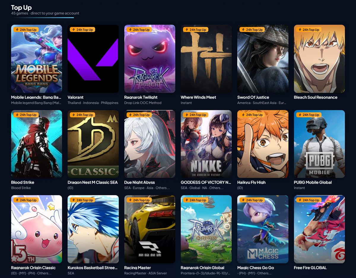 Katalog Dynasty Game Store: baris kad permainan untuk 60+ permainan yang boleh ditambah nilai